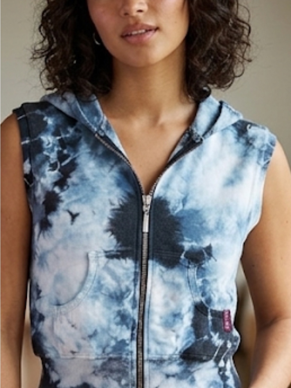 Hard Tail Blue and White Tie-Dye Sleeveless Zip Hoodie. Like new